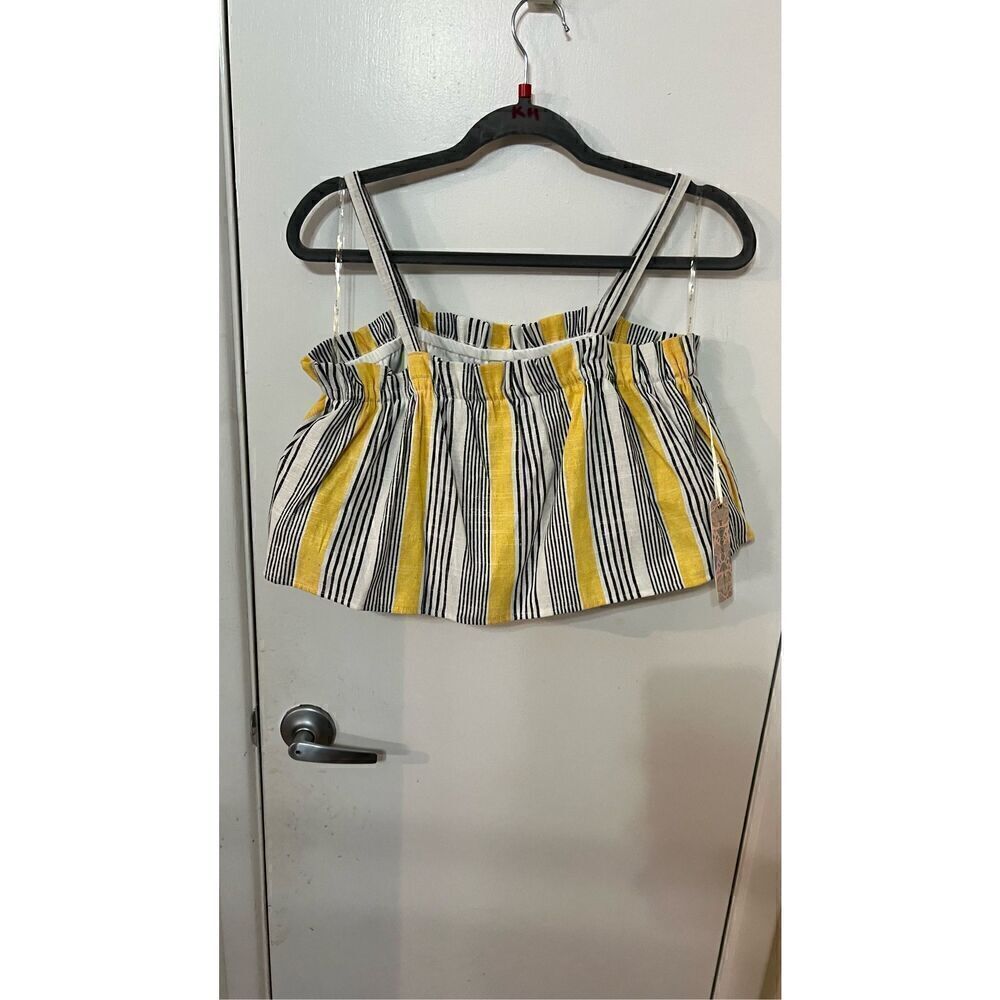 IRIS Linen Blend Yellow Stripe Crop Top Womens SZ L New With Tags